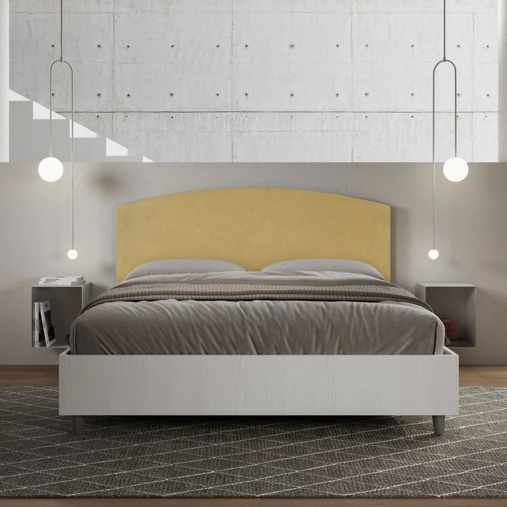 BS COM Letto matrimoniale senza rete 160x190 bianco frassino testata microfibra ocra