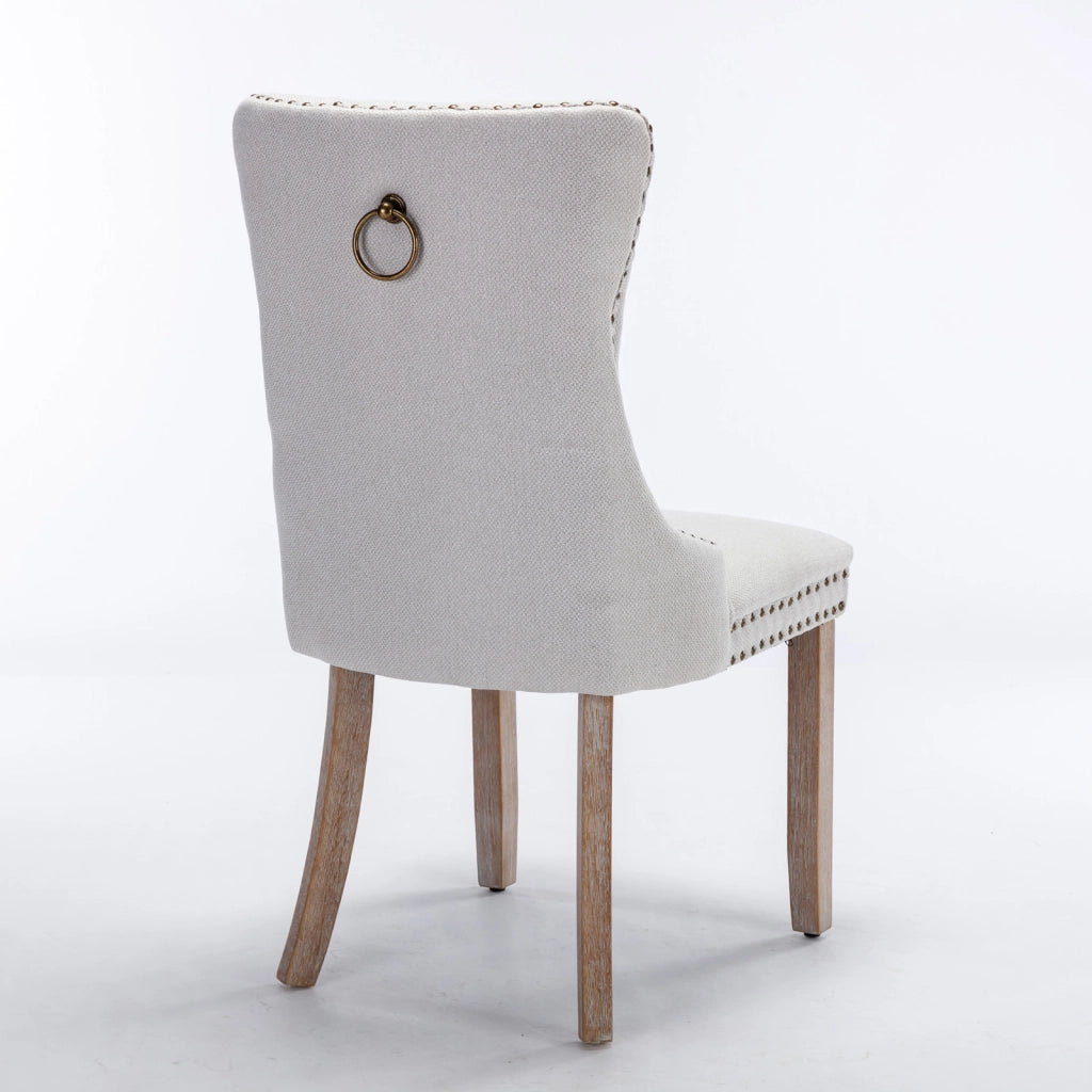 Sedie da Pranzo Imbottite in Lino con Gambe in Legno Massello ¨C MINIMAL ¨C Set 2 Pezzi, Beige