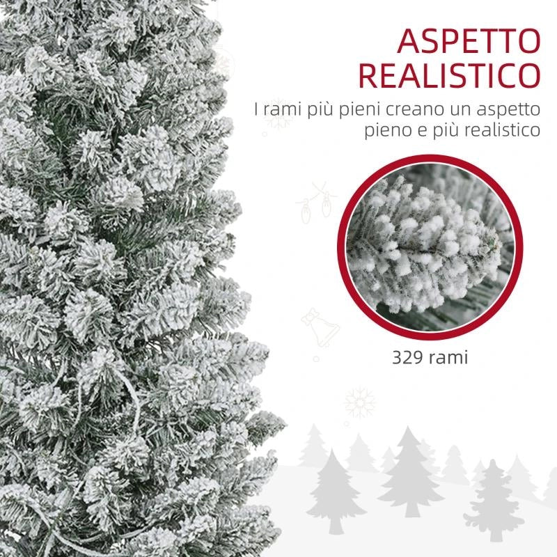 ALBERO DI NATALE INNEVATO CON 329 RAMI E LUCI LED BIANCHE, IN PLASTICA E METALLO, Ï52X180 CM, VERDE