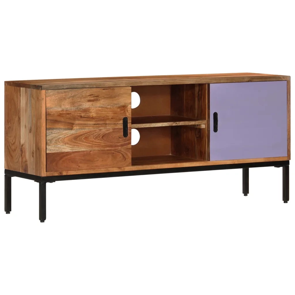 Mobile TV Marrone ambra e Grigio 110x30x50cm in Legno di Acacia 337076