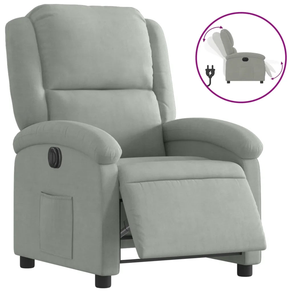 Poltrona Elettrica Reclinabile Grigio Chiaro in Vera Pelle 3204278