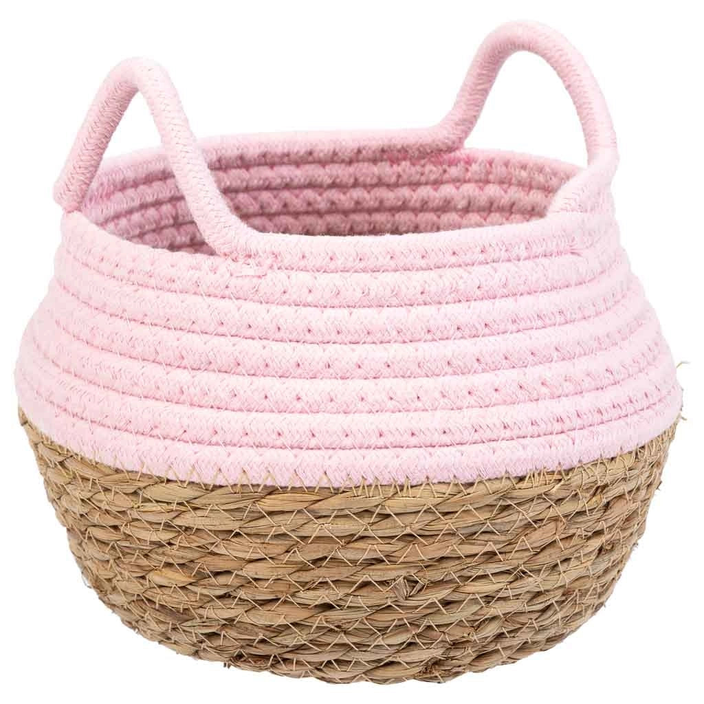 Cesto in fibra naturale e cotone rosa d18x13/16,5h