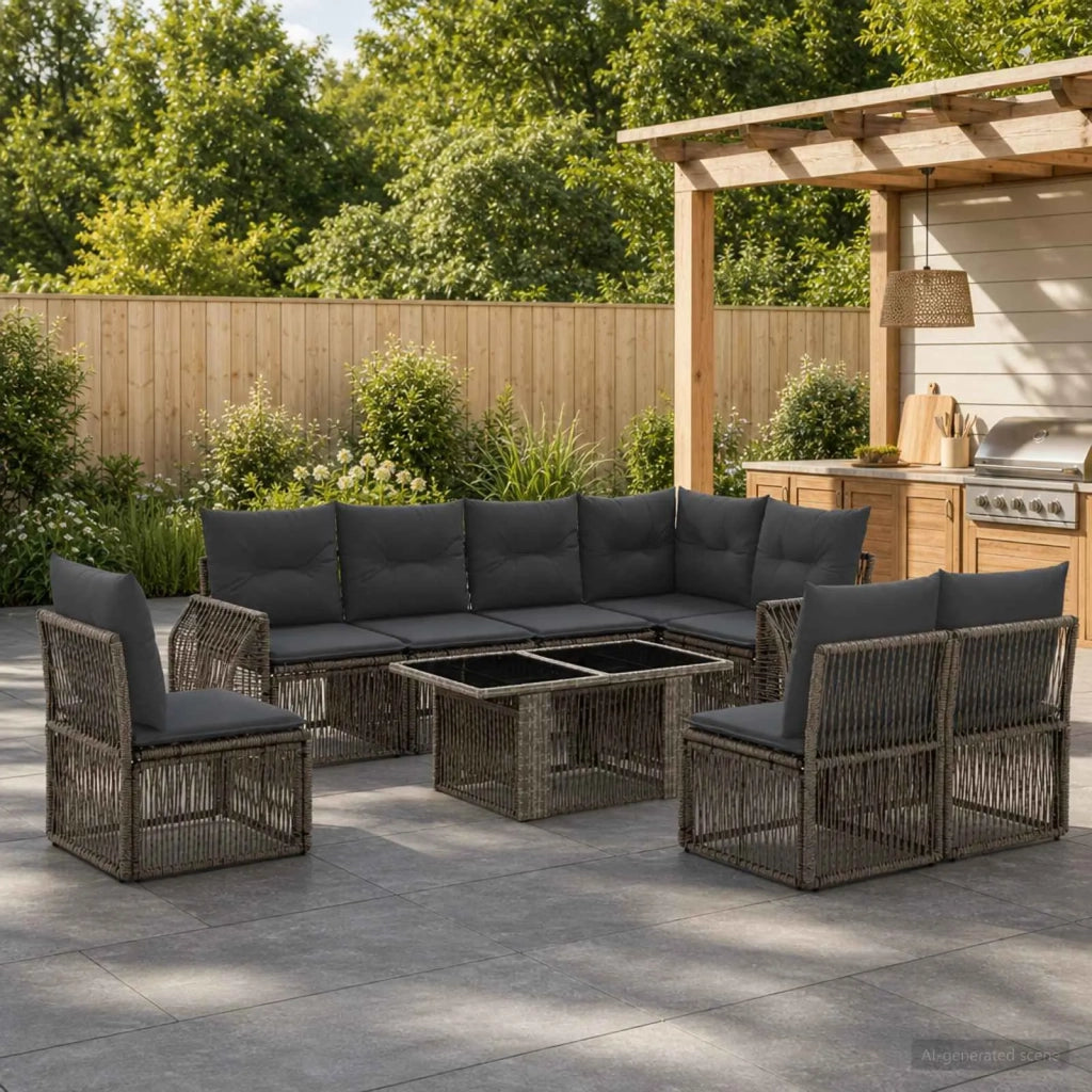 Set Divano da Giardino 9 pz Grigio e Grigio Scuro polyrattan 3436952