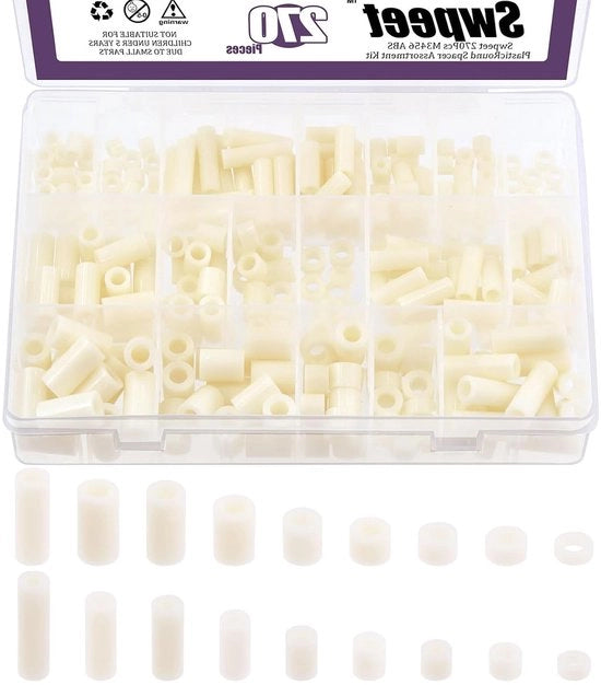 Assortimento di Anelli in ABS senza Filettatura per Progetti Creativi e Lavori di Manutenzione - Bianco