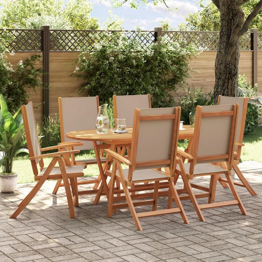 Set da pranzo da giardino 7 pezzi in legno massello di acacia e textilene, set tavolo e sedie da giardino, tavolo terrazza esterna e sedie, set terrazza, mobili da giardino esterno - 3279312