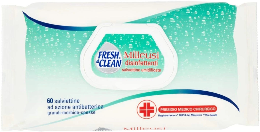FRESH AND CLEAN SALVIETTE MILLEUSO DISINFETTANTI  IN CONFEZIONE DA 60 PEZZI
