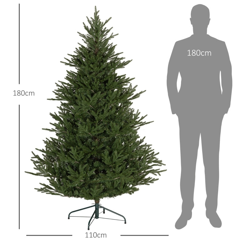 Albero di Natale alto 183 cm, dall'aspetto realistico, facile da montare, con supporto incluso, in plastica ignifuga.