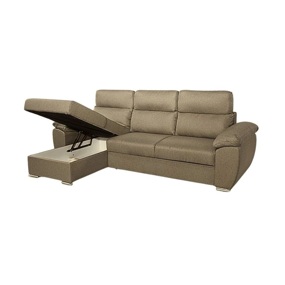 Divano con penisola contenitore cappuccino ComoII tessuto giulia9703