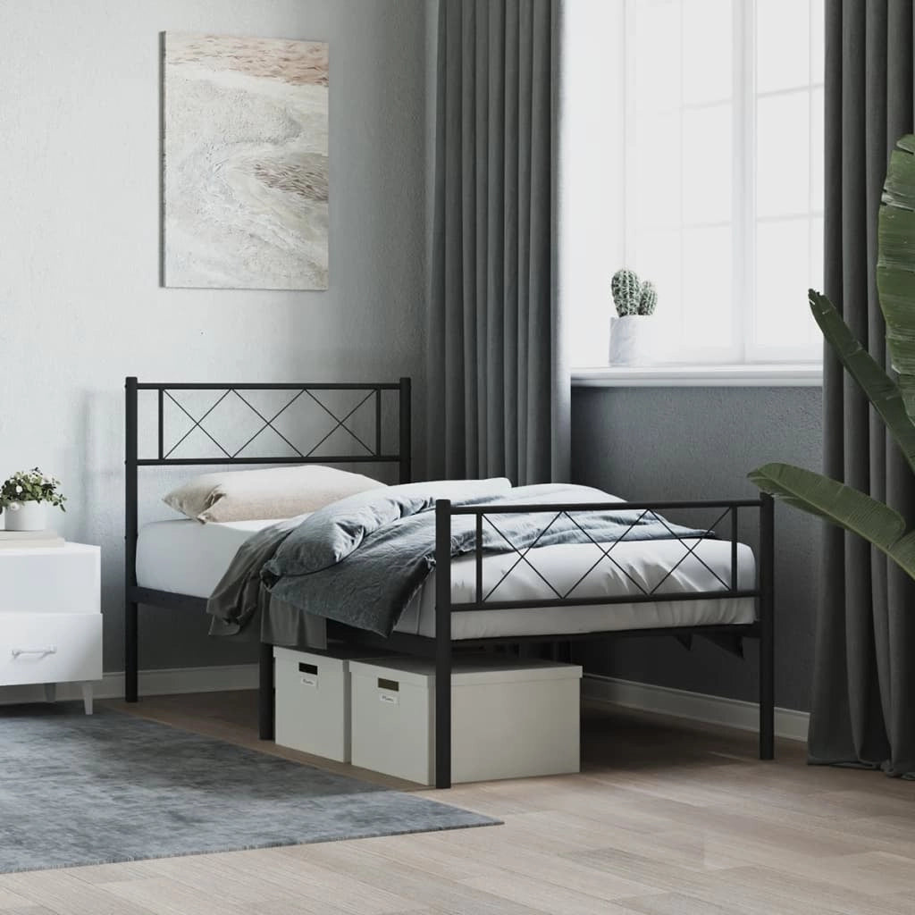 Giroletto con Testiera e Pediera Metallo Nero 90x190 cmcod mxl 106512