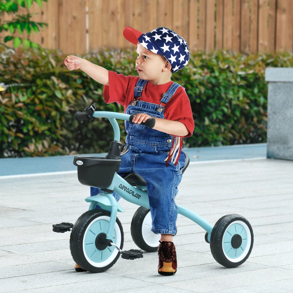 Triciclo Bambini 2-5 Anni con Cestino e Campanello ¨C zephmum ¨C 70.5x53x58 cm Blu