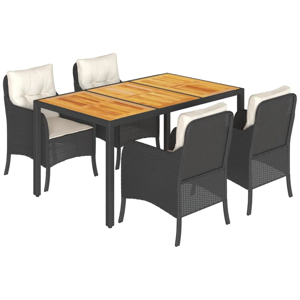 Set da Pranzo da Giardino 5 pz Nero con Cuscini in Polyrattan 3211862