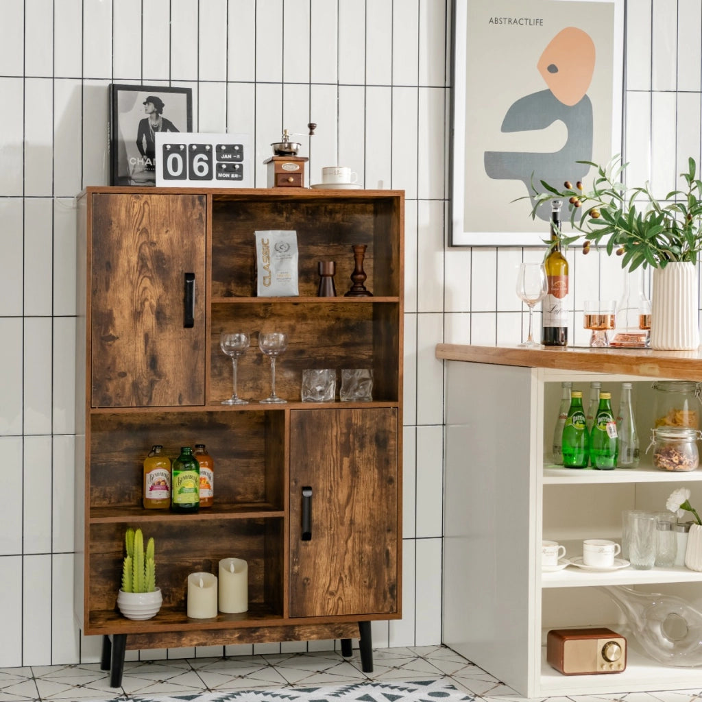 Libreria di legno con 4 livelli e 4 mensole aperte-Libreria per libri foto decorazioni con cuscinetti Caff¨¨