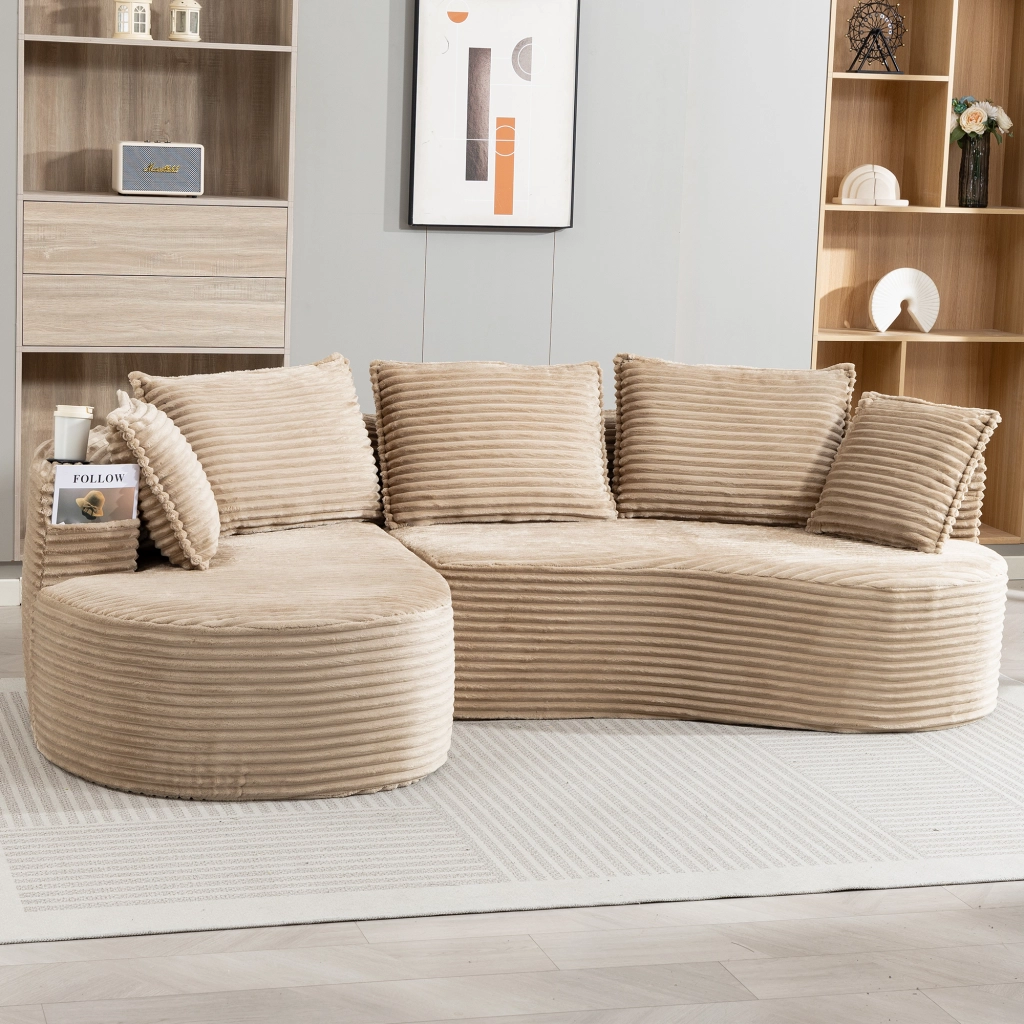 DIVANO Curvo 250x152x82 cm in tessuto corduroy Kaki con cuscino