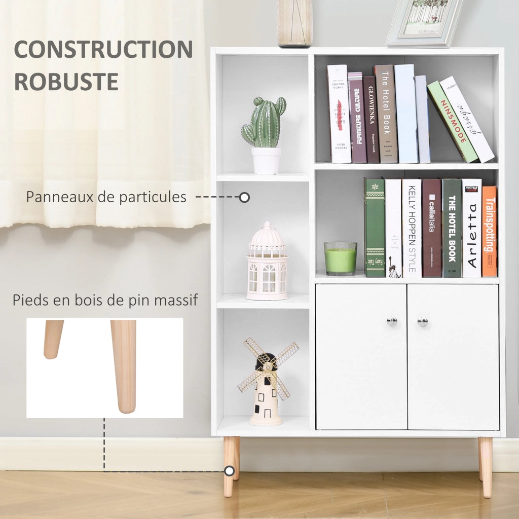 Libreria scandinava ¨C Zephmum ¨C Bianca 80x23.5x123 cm 5 ripiani ante legno