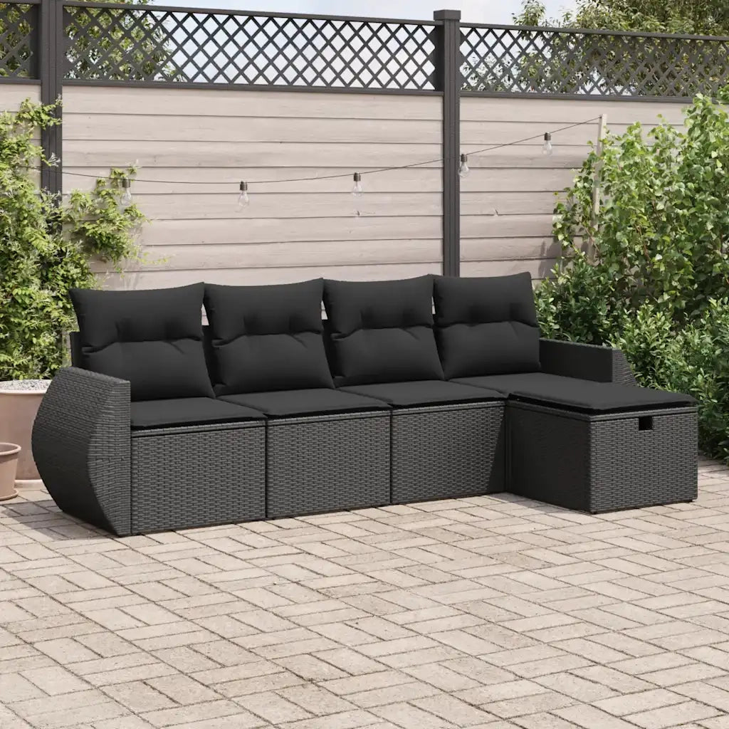 vidaXL Set Divani da Giardino 5 pz con Cuscini in Polyrattan Nero