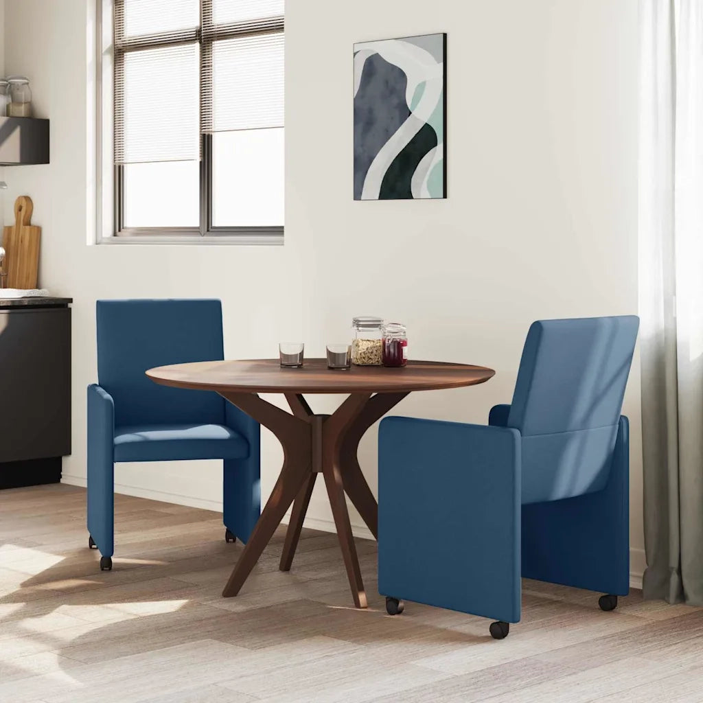 Sedie da Pranzo con Ruote 2 pcs Blu 57 x 66 x 94 cm Tessuto 42017815