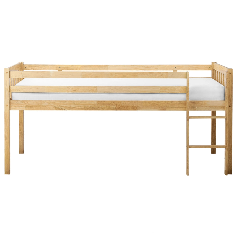 Letto singolo alto per bambini in legno di caucciù con rete a doghe in marrone chiaro 90 x 200 cm cameretta