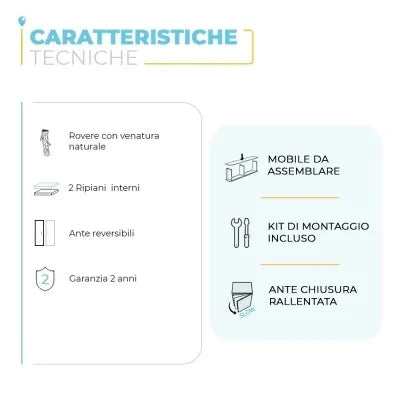 Colonna bagno sospesa H. 140 cm 2 ante serie Oasi rovere in kit di montaggio