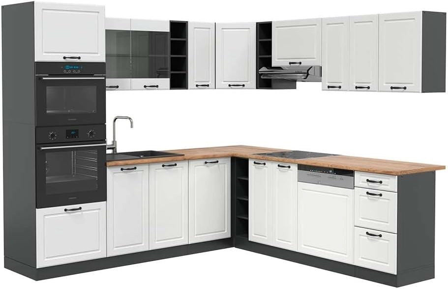 Cucina angolare completa R-Line, Antracite lucido, 247 x 60 cm, PL Antracite, per una pianificazione cucina flessibile e un'estensione modulare