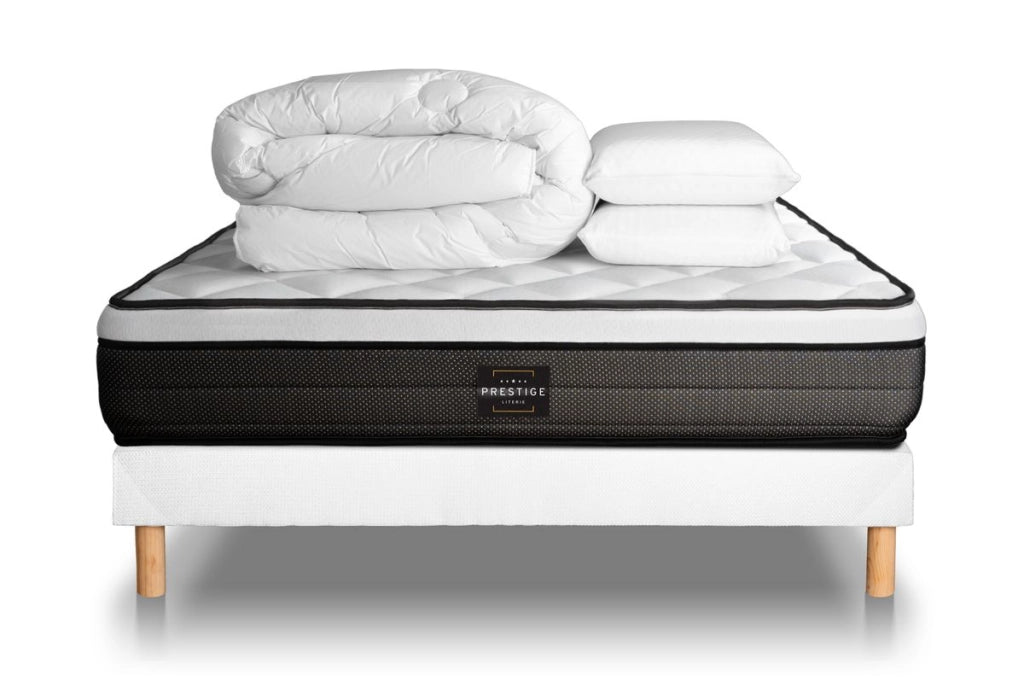 Pacchetto letto completo - Materasso 140x190cm + Box spring con doghe (kit) + 2 cuscini + Piumino - Suite