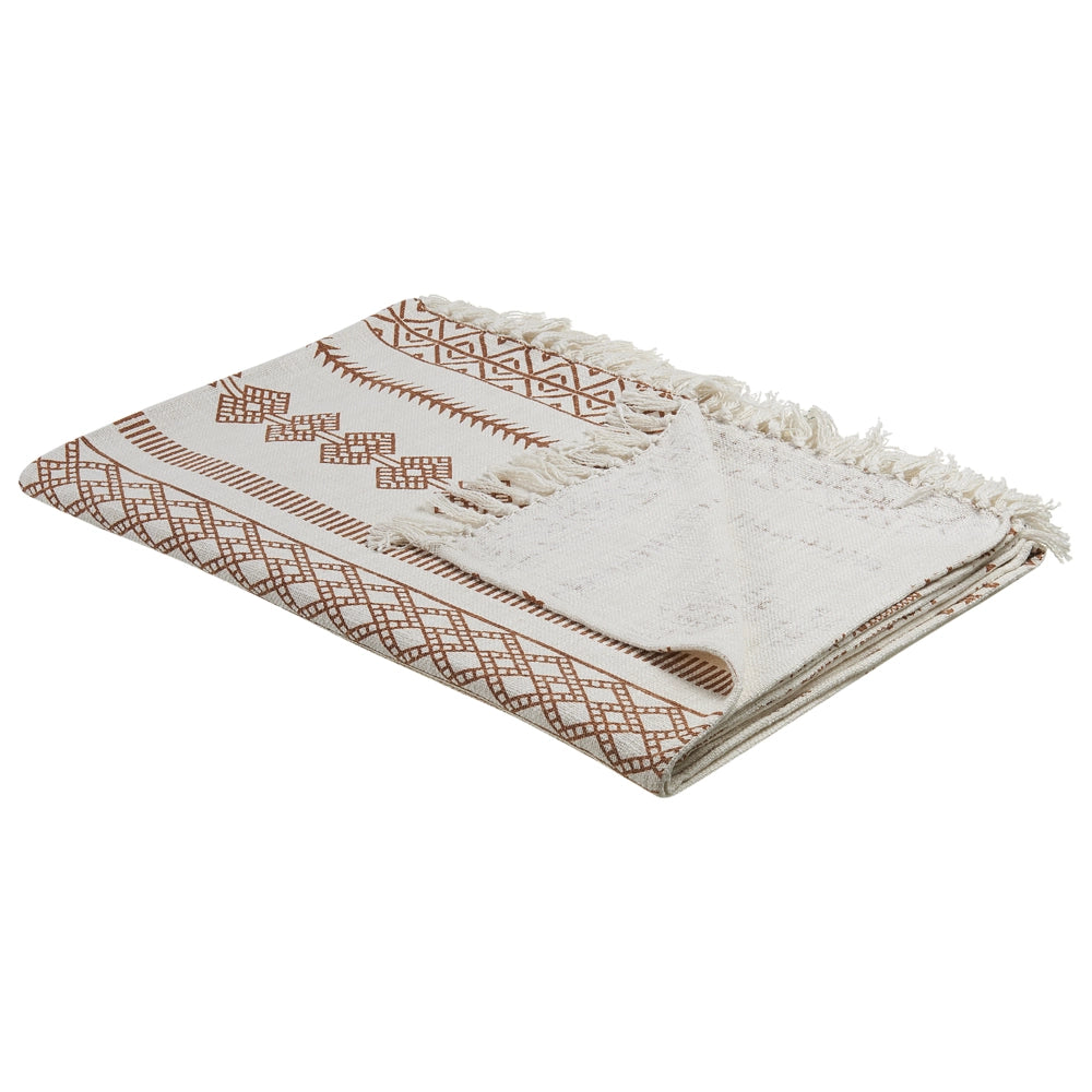 Coperta beige marrone cotone 130 x 180 cm copriletto kilim africano motivo frange accento pezzo