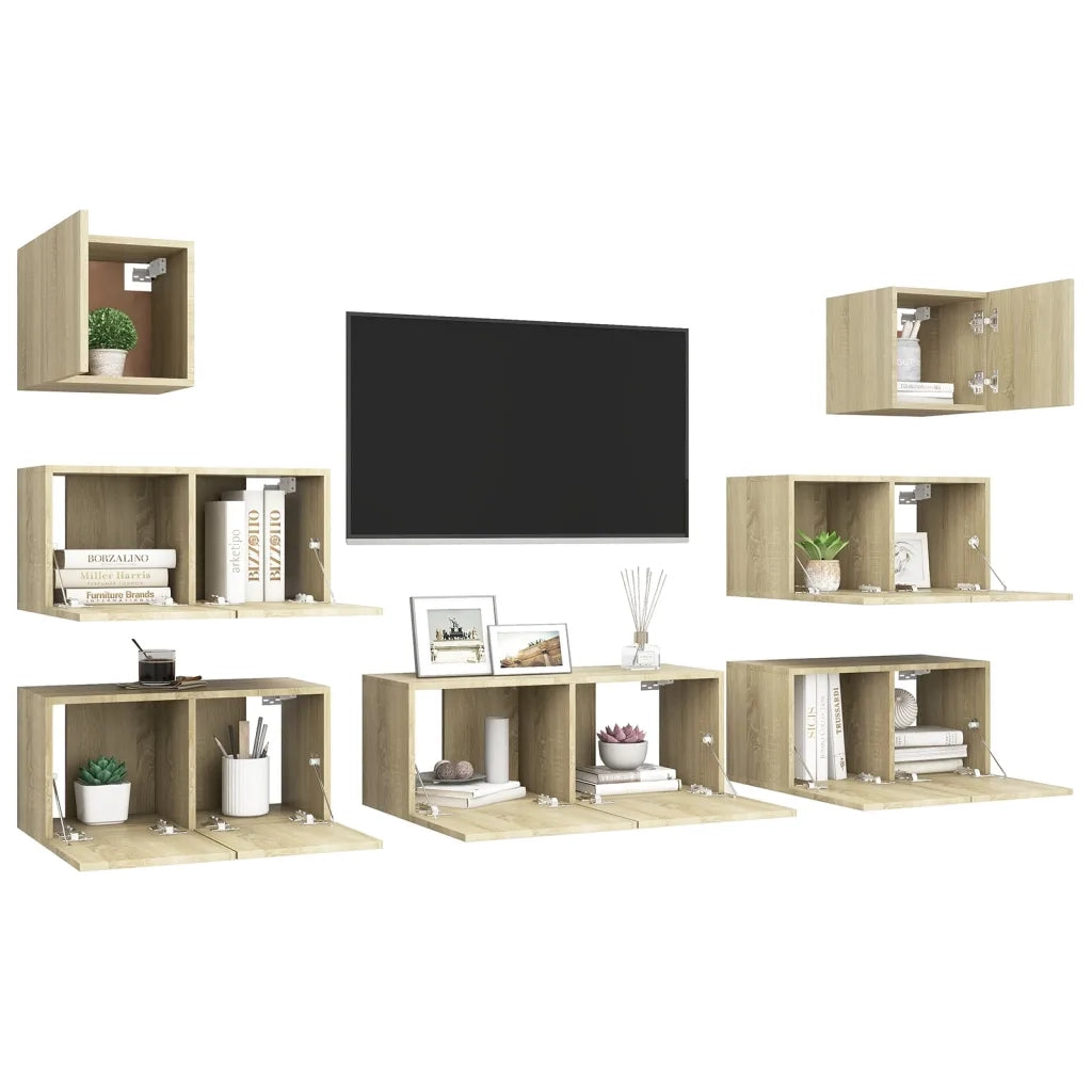 Set di Mobili Porta TV 7 pz-Set di 7 Credenza per TV Rovere Sonoma in Legno Multistrato 858935