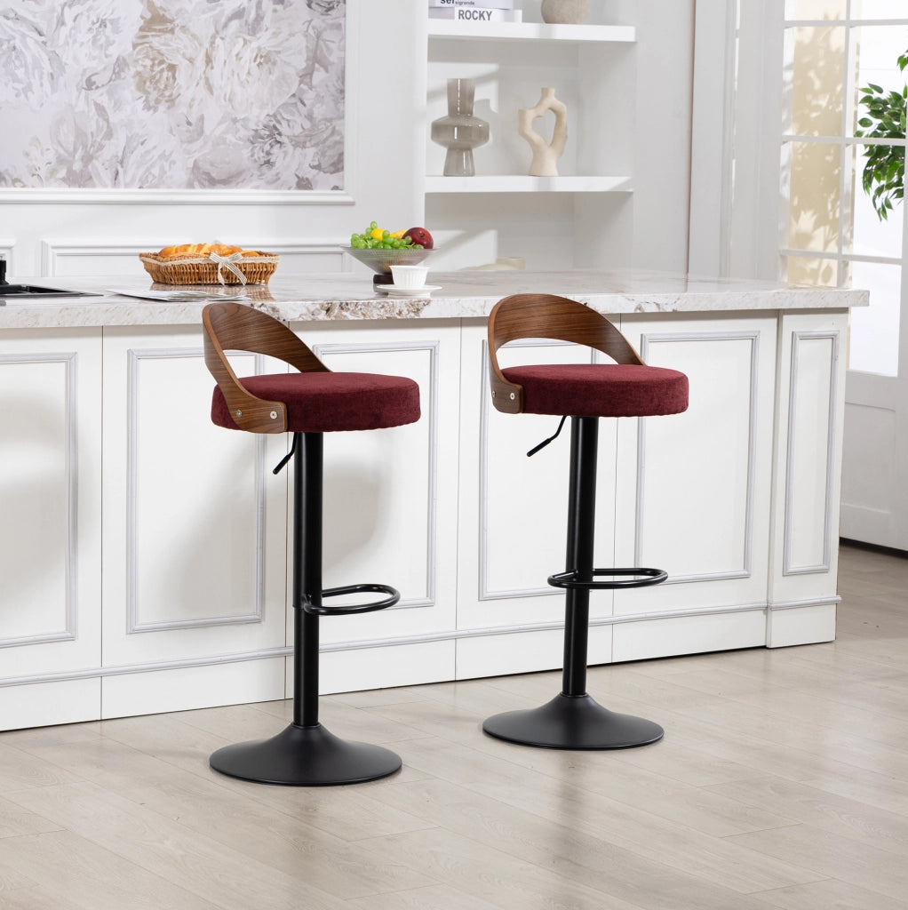Set 2 sgabelli bar girevoli regolabili in lino rosso vino