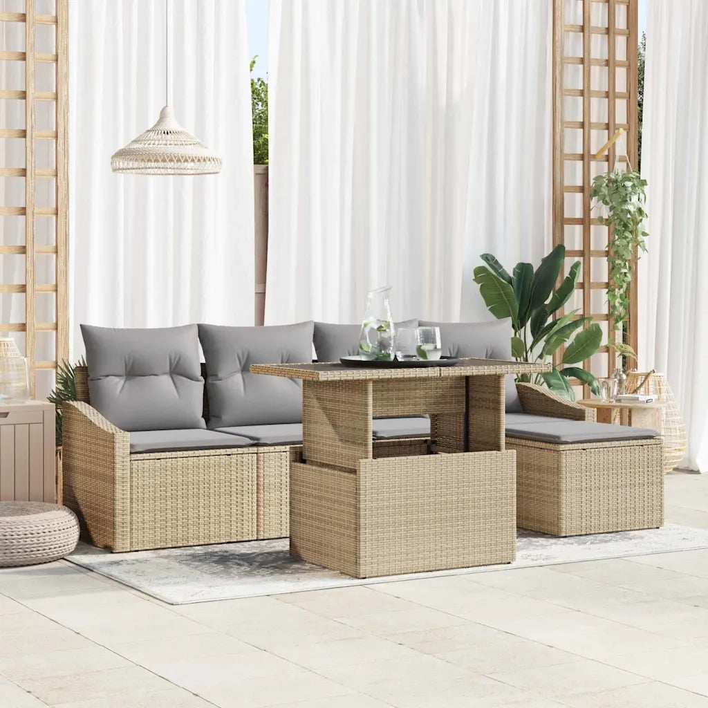 Set Divano da Giardino 6 pcs Beige e Grigio Chiaro polyrattan 3348986