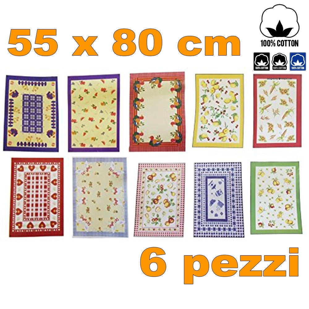 Trade Shop - 6 Strofinacci Cotone Fibra Naturale Asciugapiatti Asciuga Piatti Canovaccio -
