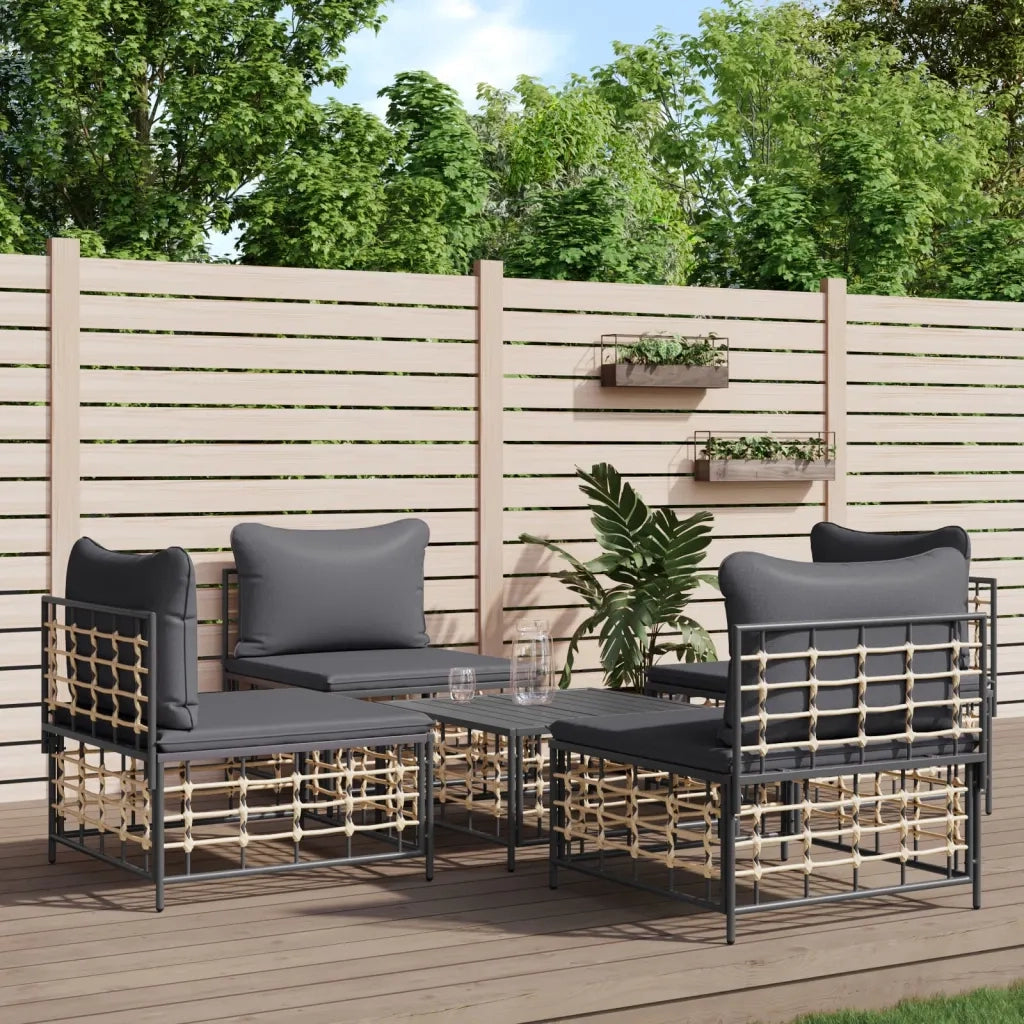 Set Divani da Giardino 5 pz | Set Salotto da Giardino con Cuscini Antracite in Polyrattan