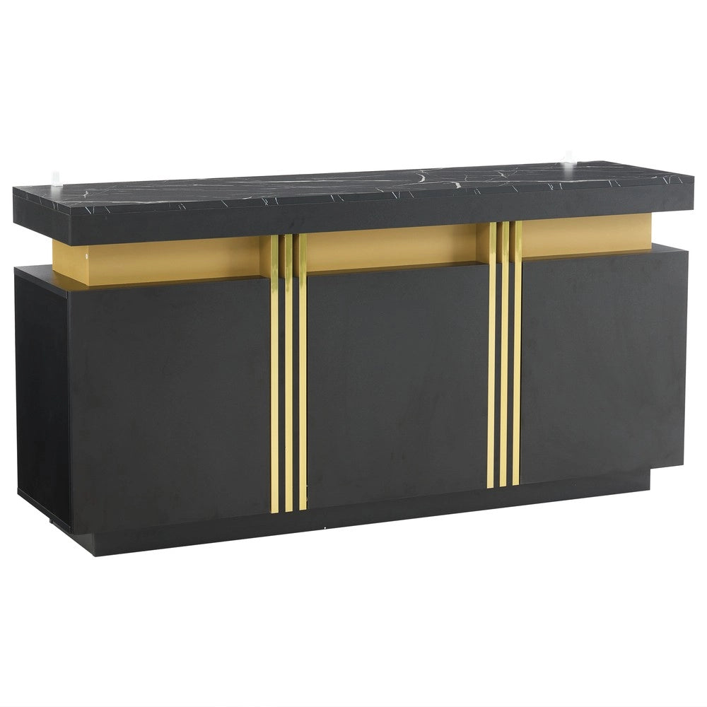 Credenza Moderna ¨C MINIMAL ¨C Nero e Oro, 3 Ante, Ripiani Regolabili, 140x38x70 cm