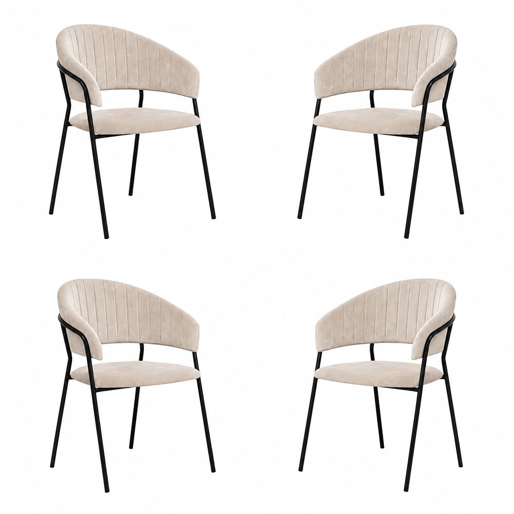Sedie da pranzo set da 4 Aurelia in velluto grigio tortora con gambe nere
