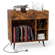Tavolo record in vinile con cassetto estraibile-Supporto per giradischi per soggiorno e camera da letto Marrone Rustico