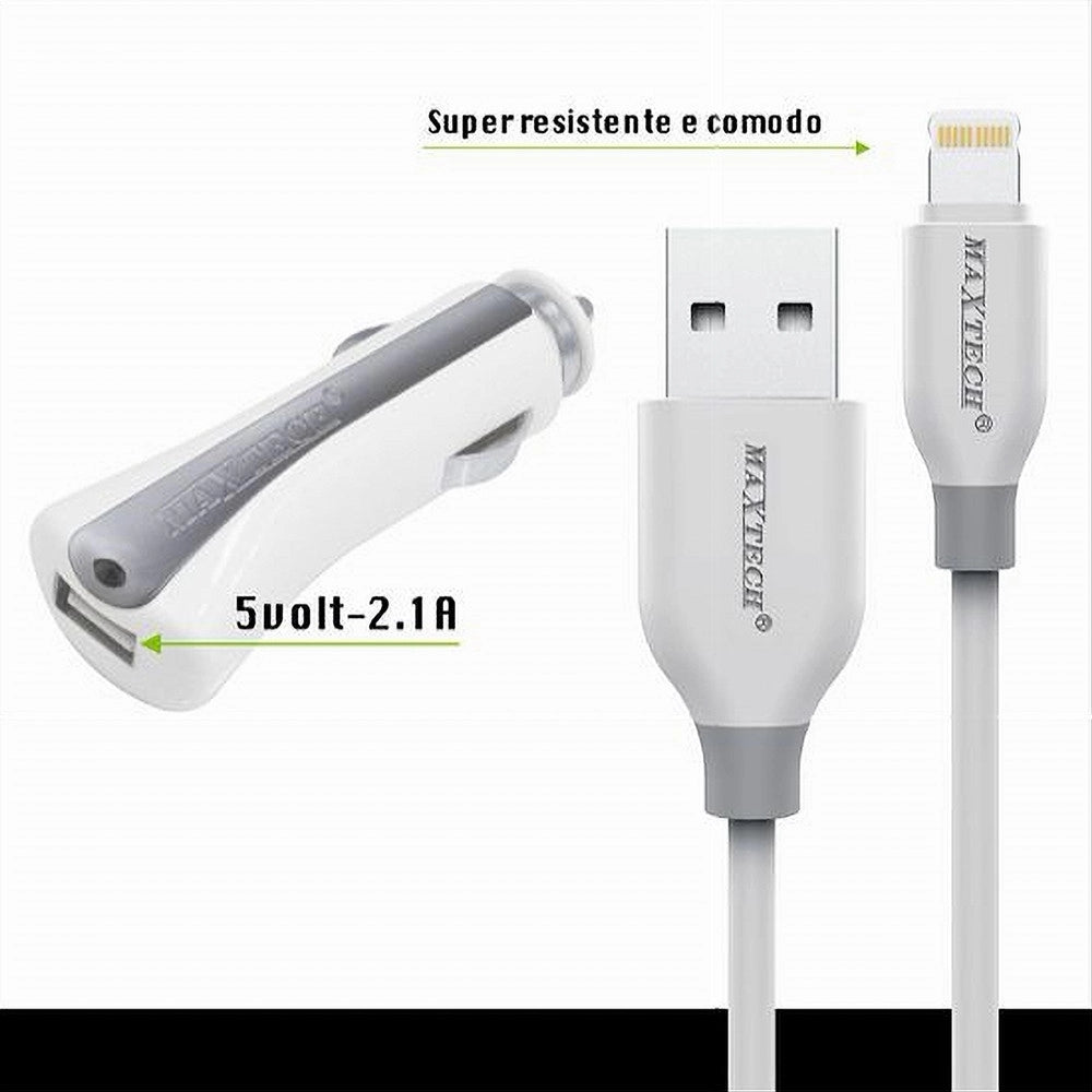 Trade Shop - Set Caricatore Caricabatterie Ricarica Auto Cavo Dati Lightning 1mt Ma-ip02 Maxtech -
