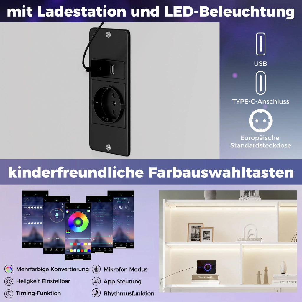 Letto a scomparsa singolo 90 × 200 cm con LED, USB, Type-C e contenitore, senza materasso, bianco