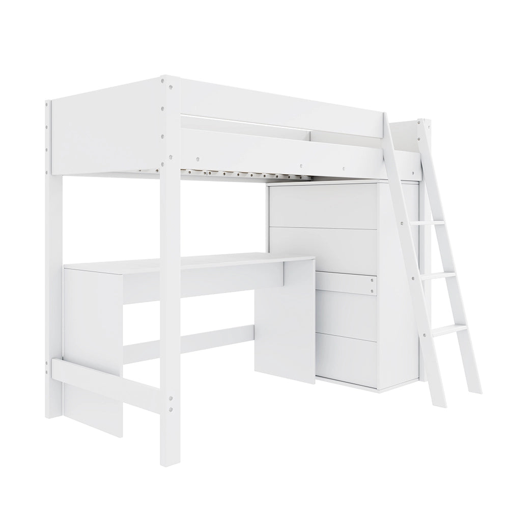 Letto a soppalco per bambini - Xylo - 90??200 cm - Bianco - Scrivania e armadio combinabili