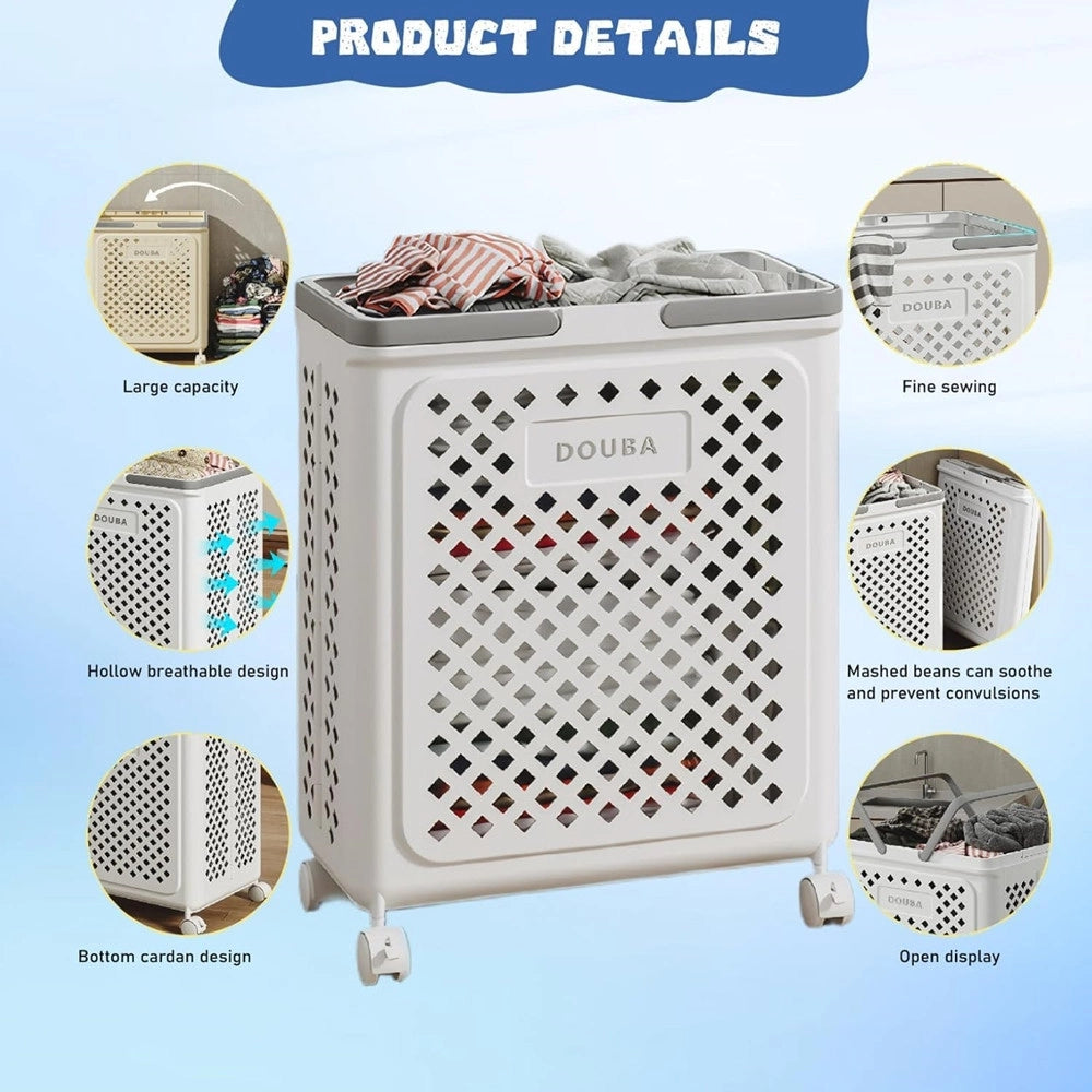 Trade Shop - Portabiancheria Con Ruote In Plastica Pieghevole Portatile Lavanderia Bagno -