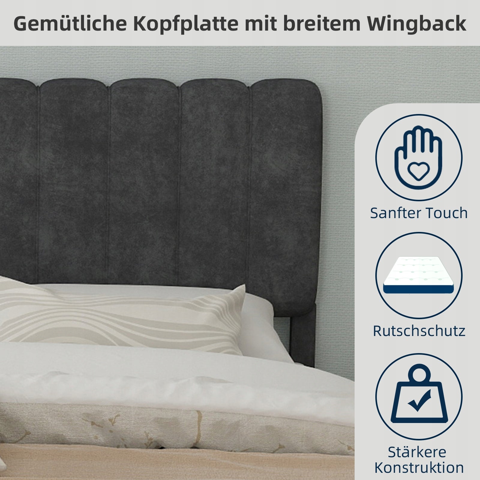 Letto imbottito 140x200 grigio con struttura sollevabile - Xylo