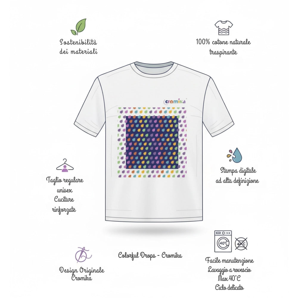 T-shirt cromika arte e colore in cotone naturale *** misura medium - m, modello colorful drops, confezione 1