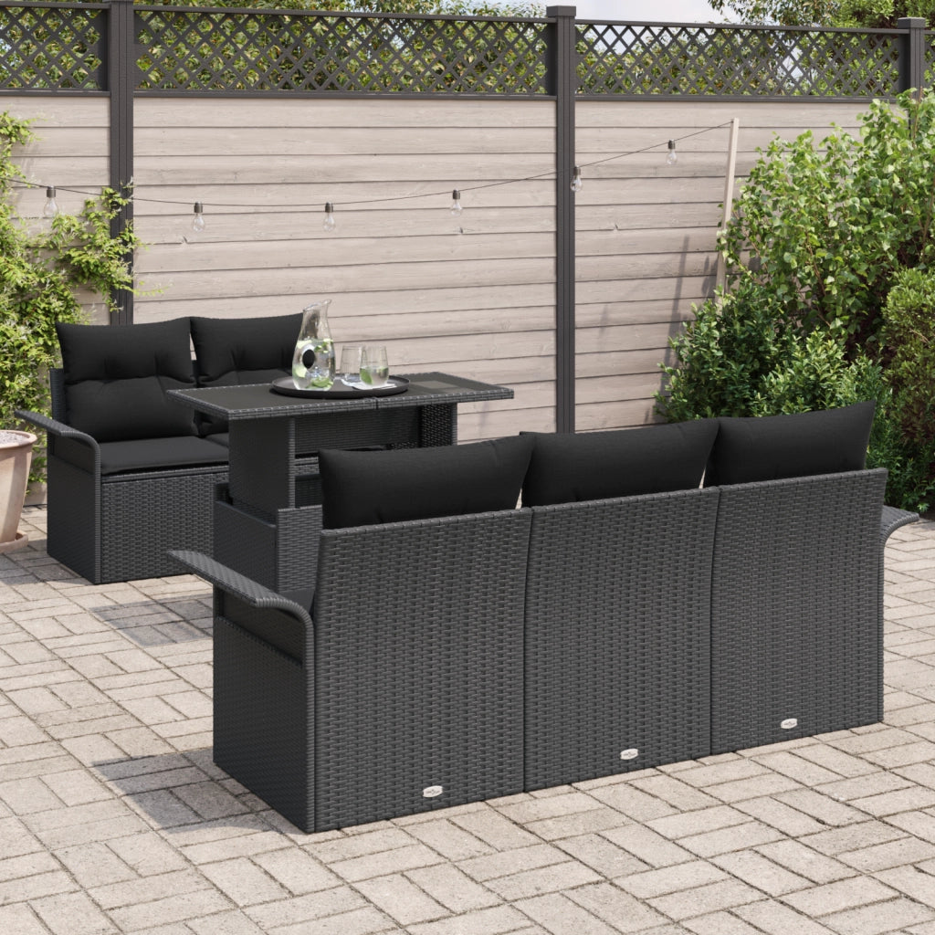 Set divano da giardino 6 pezzi con cuscini Black Poly Rattan