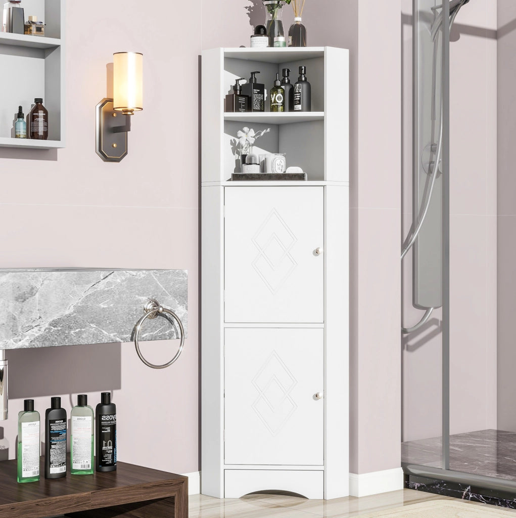 Mobile bagno angolare moderno in pannello truciolare bianco; 120 x 55 x 13 cm