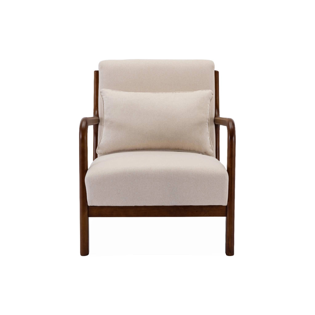 Poltrona scandinava in tessuto beige e legno di hevea , beige
