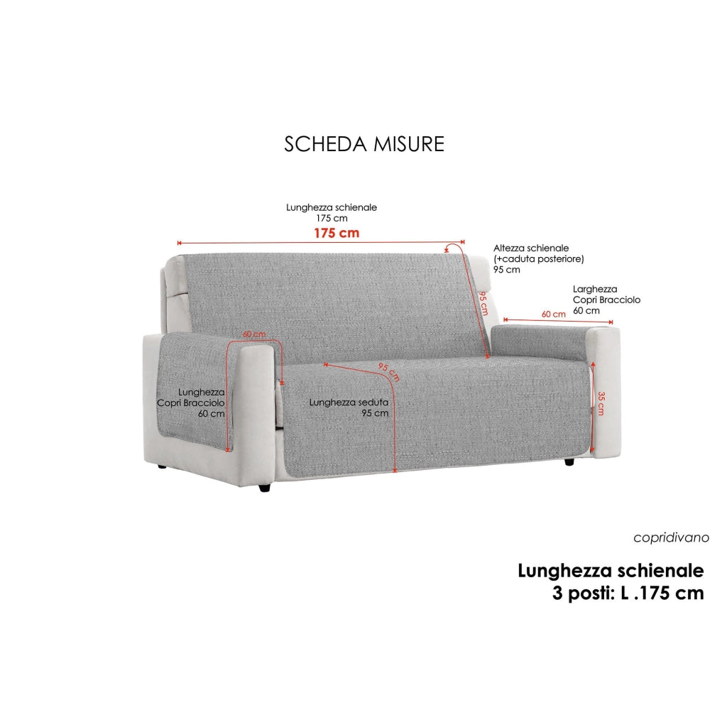Copridivano con Copri Braccioli Seduta 60 cm in Poliestere Panna