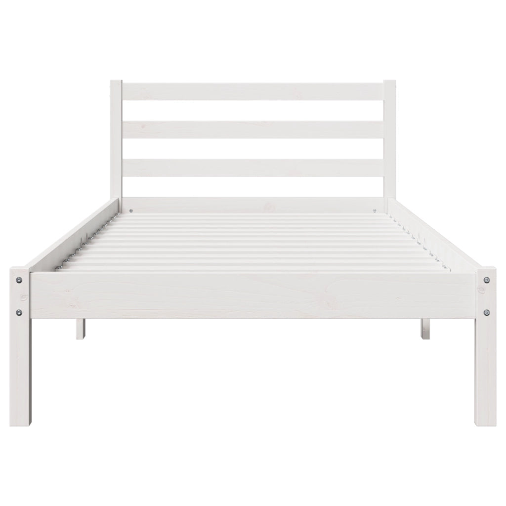 Struttura Letto con Testiera Bianca 90x210 cm in Legno Massello di Pino
