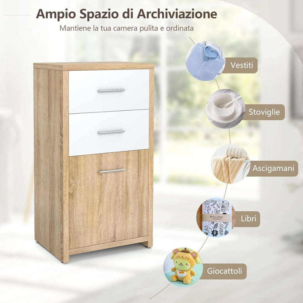 Armadio con 3 Cassetti, Mobiletto Multiuso in Stile Moderno, Ideale per Salone Camera da Letto Ufficio, 40 x 30 x 77,5 cm, Naturale