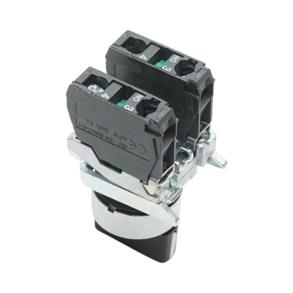Selettore a 3 posizioni con ritenuta nero 2NO, 24V/10A, TB4-BD33 Breckner Germany