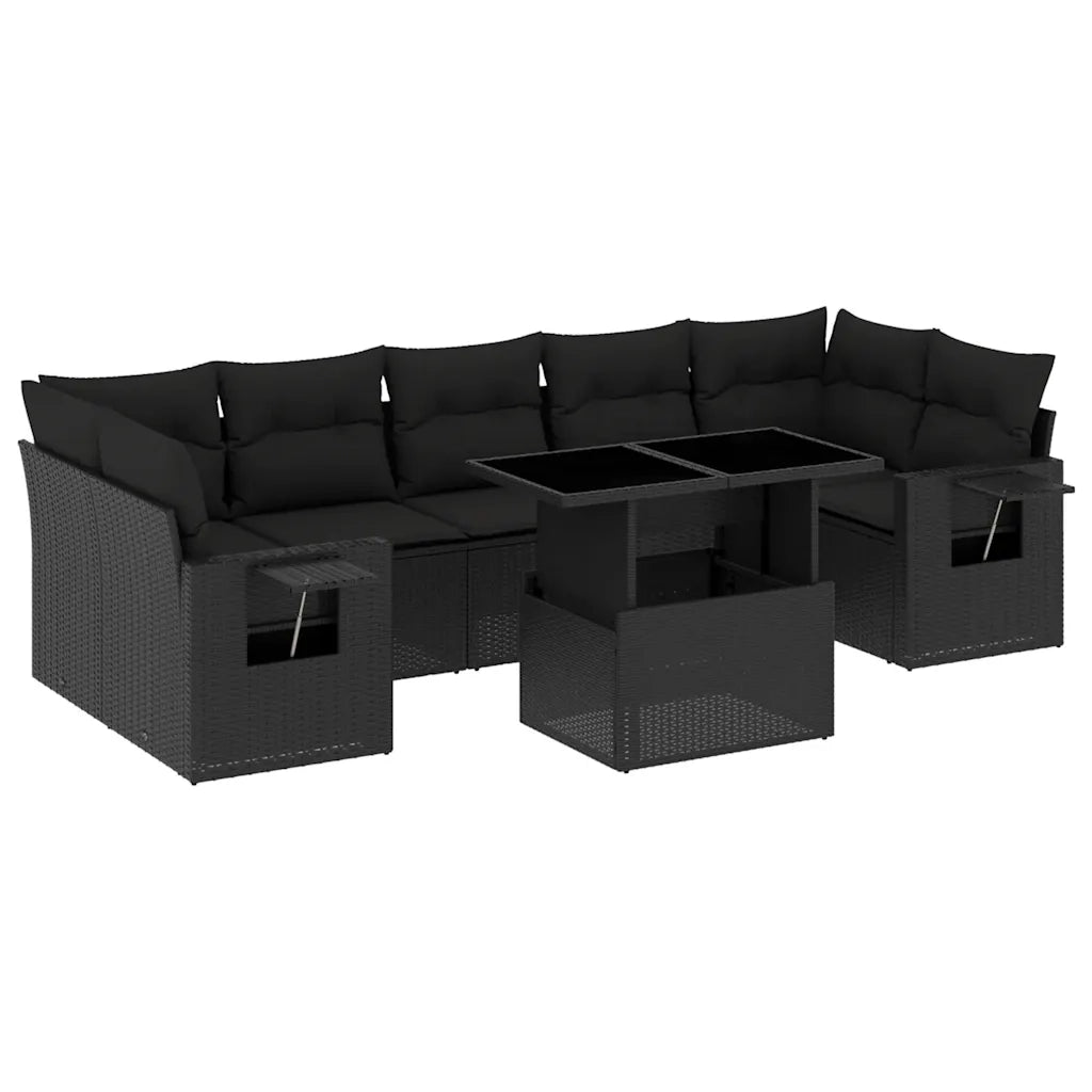 Set Divani da Giardino con Cuscini 8 pz Nero in Polyrattan