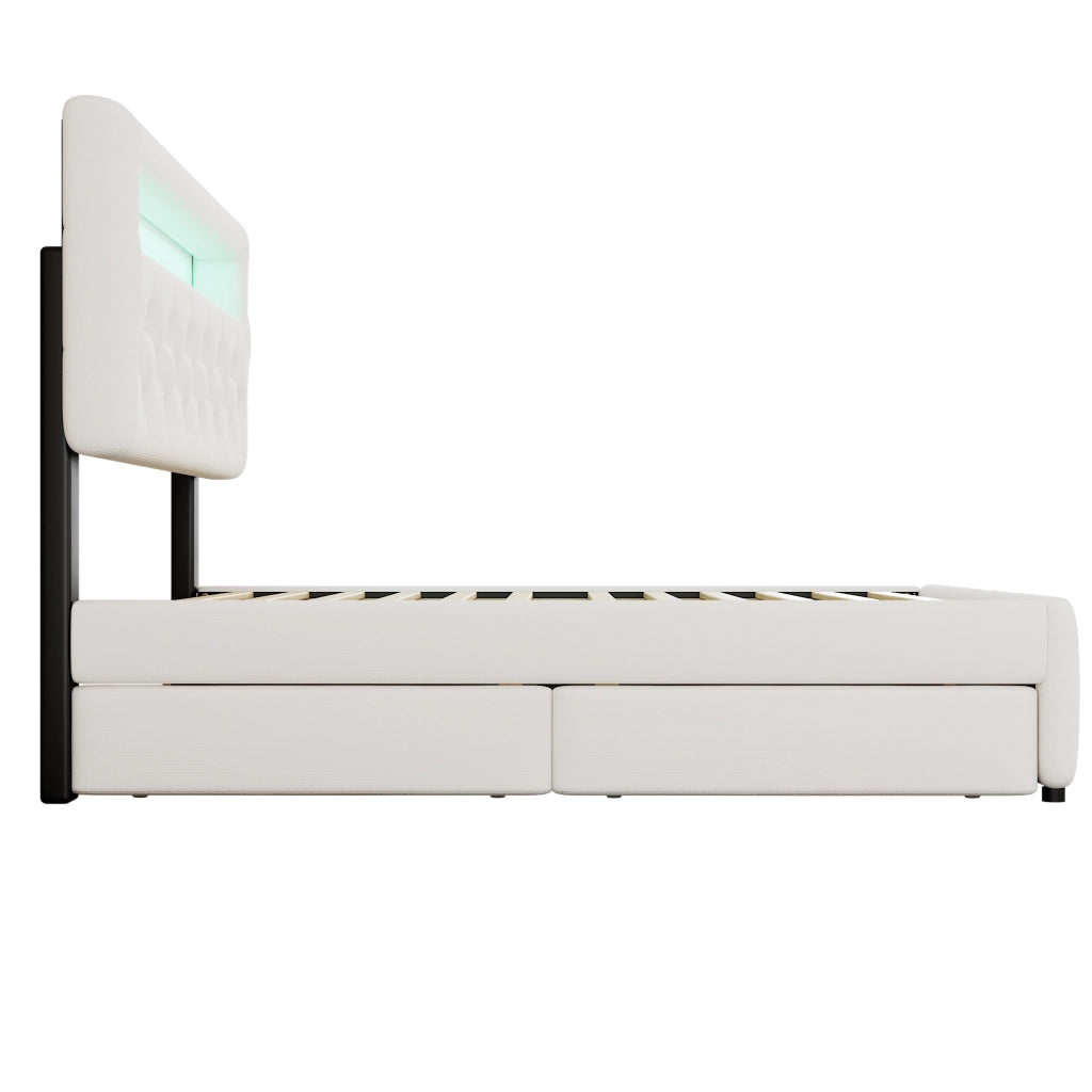 letto imbottito cotone e lino bianco 140 x 200 cm