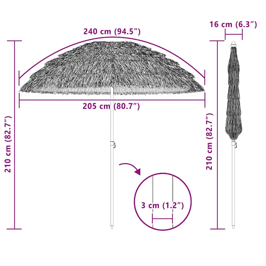 vidaXL Ombrellone da Spiaggia Marrone Ø 206 x 209.5 cm Acciaio