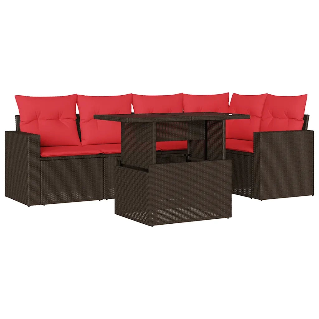 Set Divani da Giardino 6 pz con Cuscini Marrone in Polyrattan 3267264